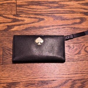 KATE SPADE New York Black Pebbled Leather Wallet Clutch organizer card id